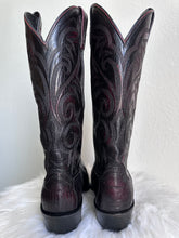 Load image into Gallery viewer, VINTAGE DAN POST BLACK CHERRY TEJU COWBOY BOOTS