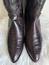 Load image into Gallery viewer, VINTAGE DAN POST BLACK CHERRY TEJU COWBOY BOOTS